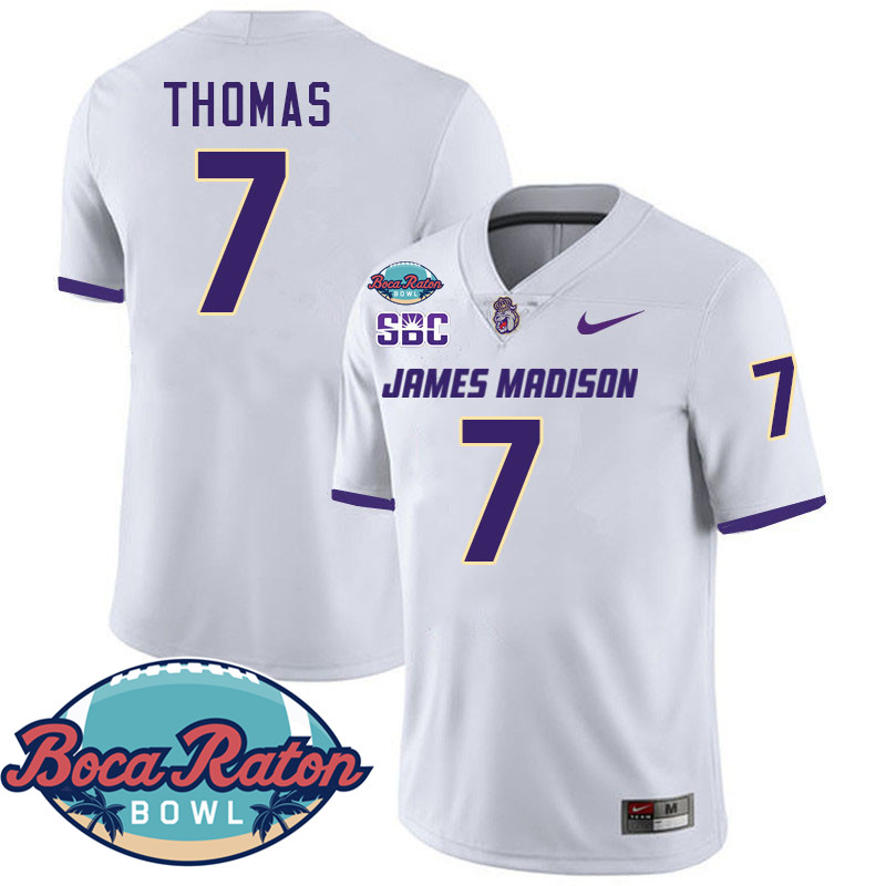 #7 Jacob Thomas James Madison Dukes 2024 Boca Raton Bowl Jersey-White